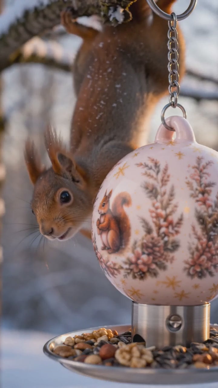 Premium Vogelfutterkugeln im Garten – Gartenvögel beim Fressen in natürlicher Umgebung