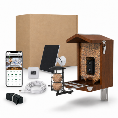 Vogelfutterhaus mit Kamera und Futterkübel – Komplettset mit Solarpanel und Zubehör